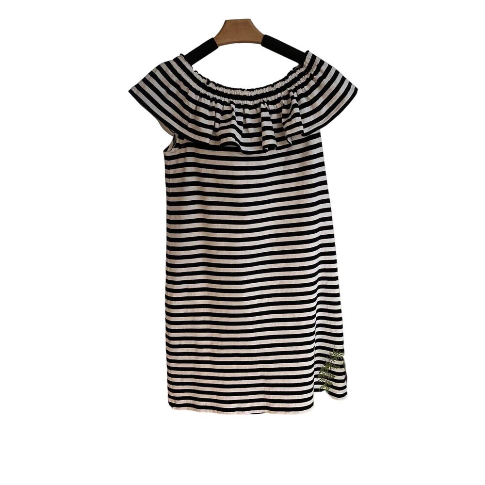 Kate Spade Black White striped off shoulder top mini Cotton Summer Dress, XS